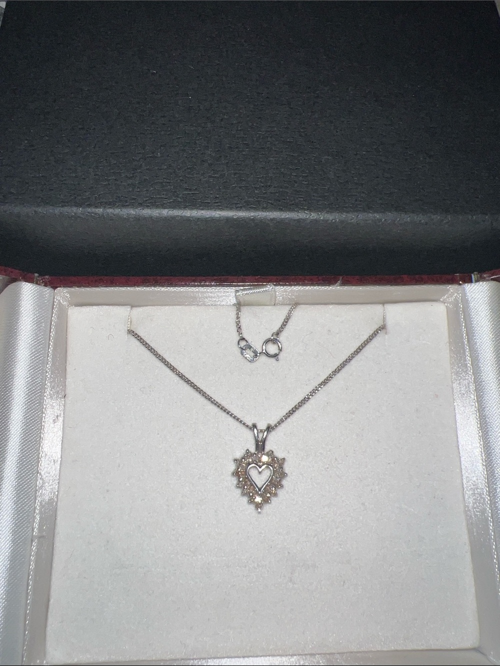 Vintage White Gold Heart Halo Diamond Necklace.